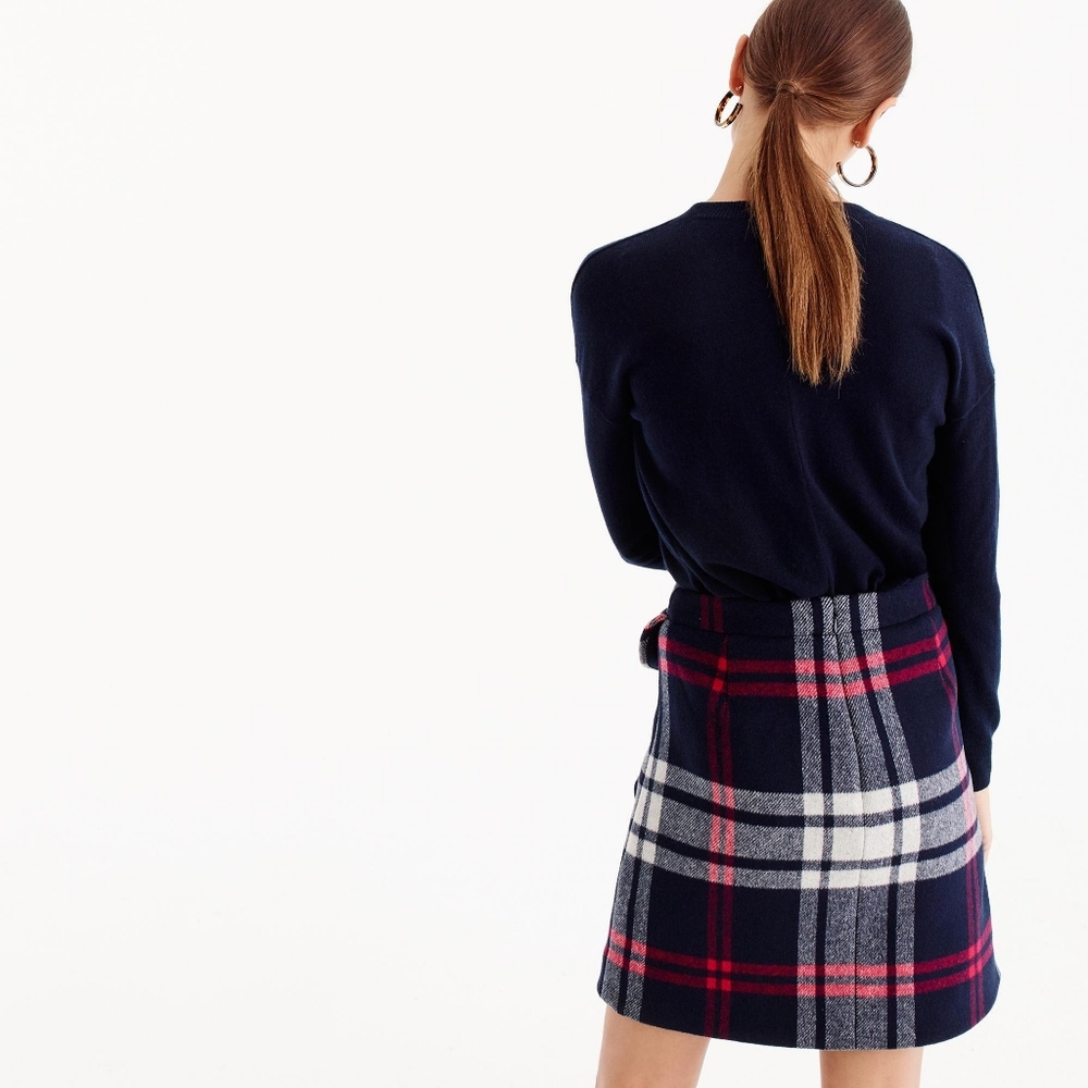 J Crew Ruffle Plaid Mini Skirt Double Serge Wool Y2K Mini Skirt Dark Academia - Picture 2 of 8